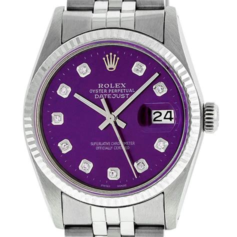 rolex mens stainless steel purple roman diamond|rolex diamond datejust.